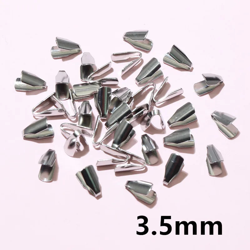 100pcs Stainless Steel 2-7mm Flat Cords Crimp End Beads Caps Clip Tip Fold for DIY Snake Chain Necklace Jewelry Making Findings