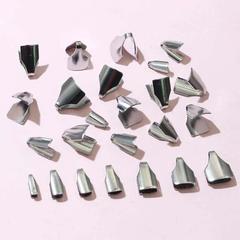 100pcs Stainless Steel 2-7mm Flat Cords Crimp End Beads Caps Clip Tip Fold for DIY Snake Chain Necklace Jewelry Making Findings