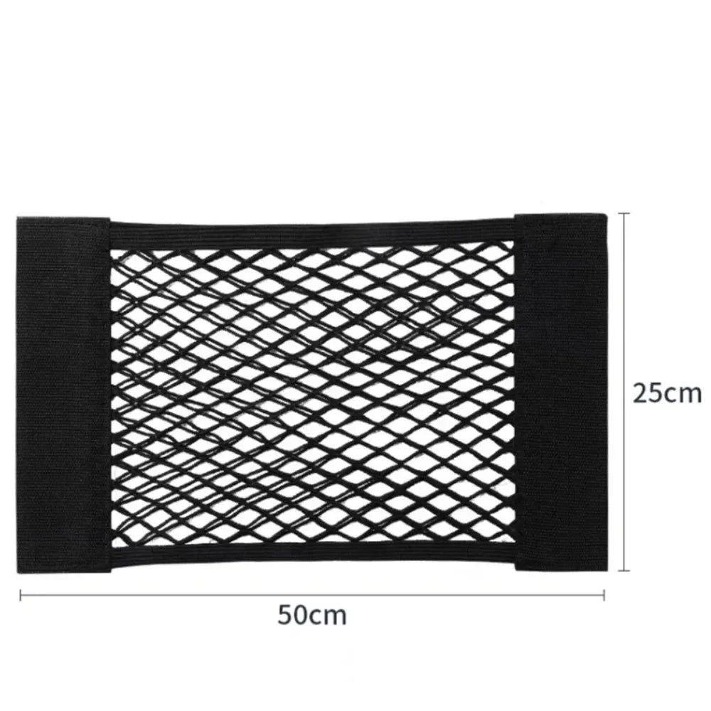 Car Storage Net Stretchable Mesh Pocket Net Magic Elastic Sticker Universal Rear Mesh Trunk Seat Bag Pocket Cage Auto Organizer