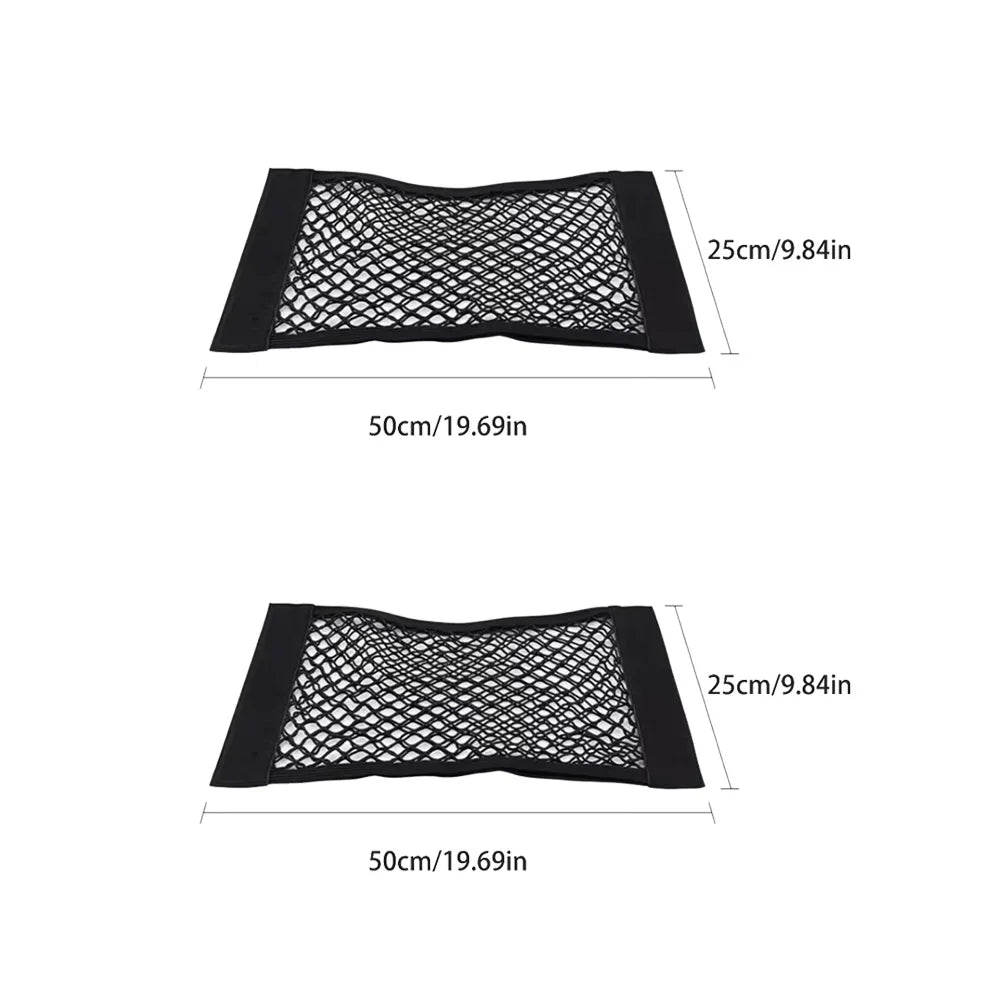 Car Storage Net Stretchable Mesh Pocket Net Magic Elastic Sticker Universal Rear Mesh Trunk Seat Bag Pocket Cage Auto Organizer