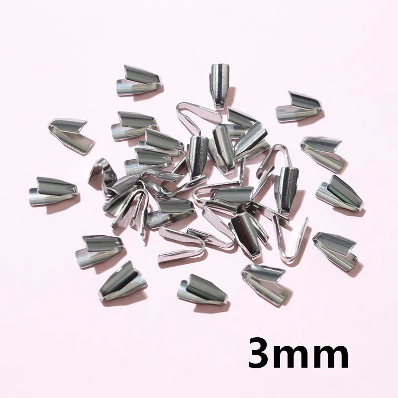100pcs Stainless Steel 2-7mm Flat Cords Crimp End Beads Caps Clip Tip Fold for DIY Snake Chain Necklace Jewelry Making Findings