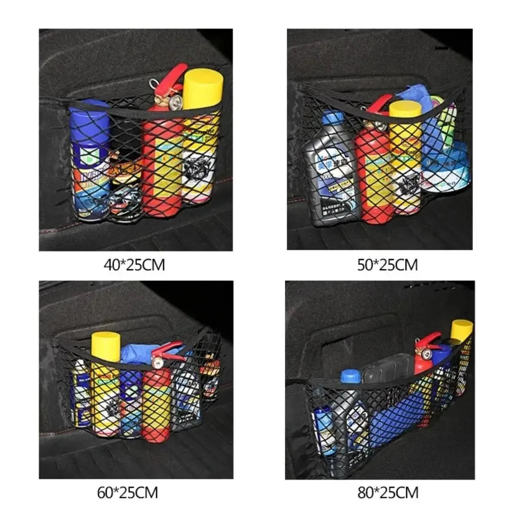 Car Storage Net Stretchable Mesh Pocket Net Magic Elastic Sticker Universal Rear Mesh Trunk Seat Bag Pocket Cage Auto Organizer